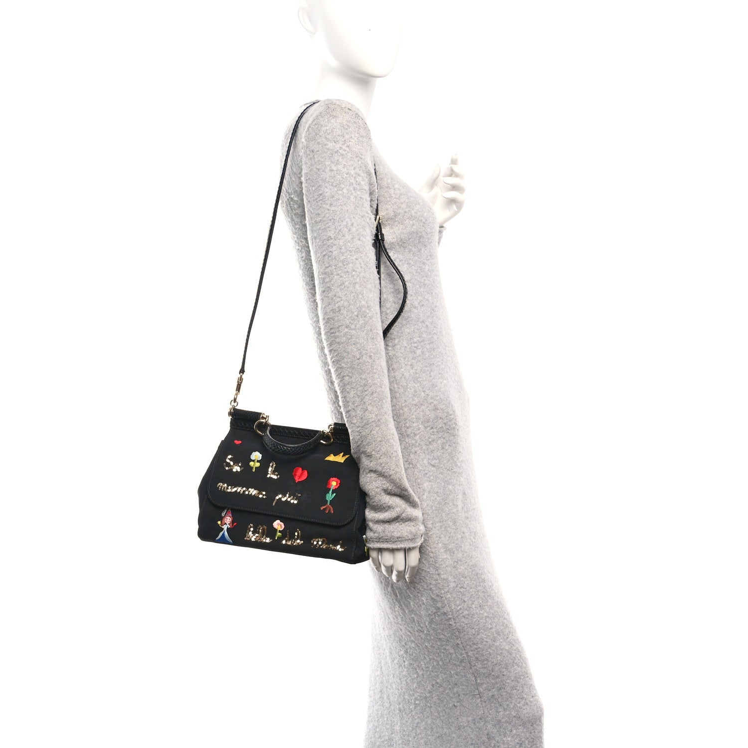 Neoprene Watersnake Embellished Medium Miss Sicily Satchel Black Multicolor