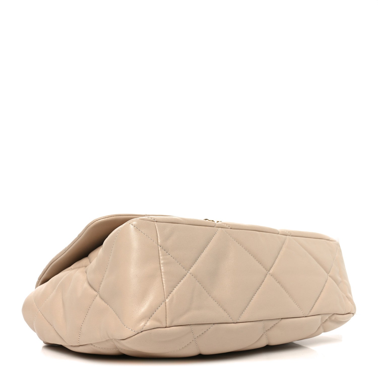 Lambskin Quilted Maxi Chanel 19 Flap Beige