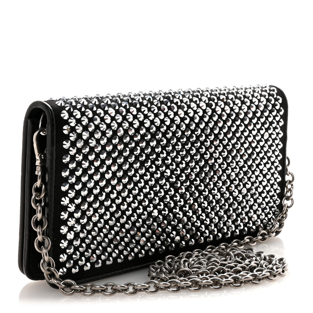 Satin Crystal Metal Triangle Logo Mini Crossbody Bag Cristal