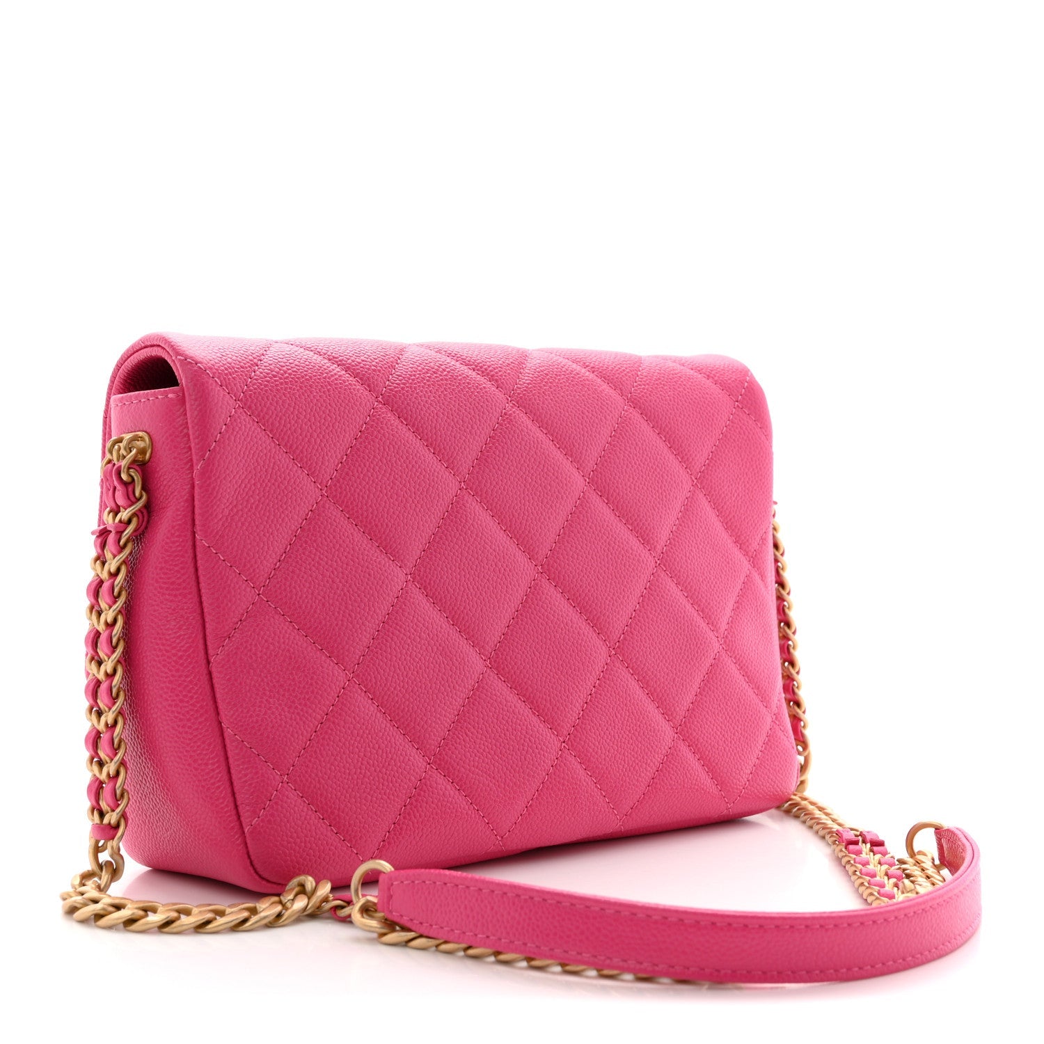 Shiny Caviar Quilted Small Chain Melody Flap Dark Pink