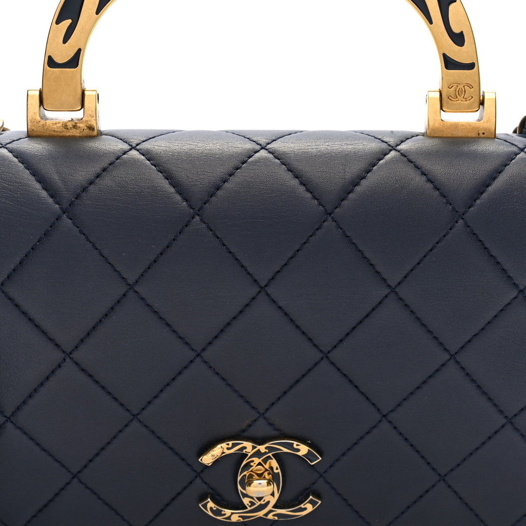 Lambskin Quilted Small Art Nouvelle Flap Bag Navy