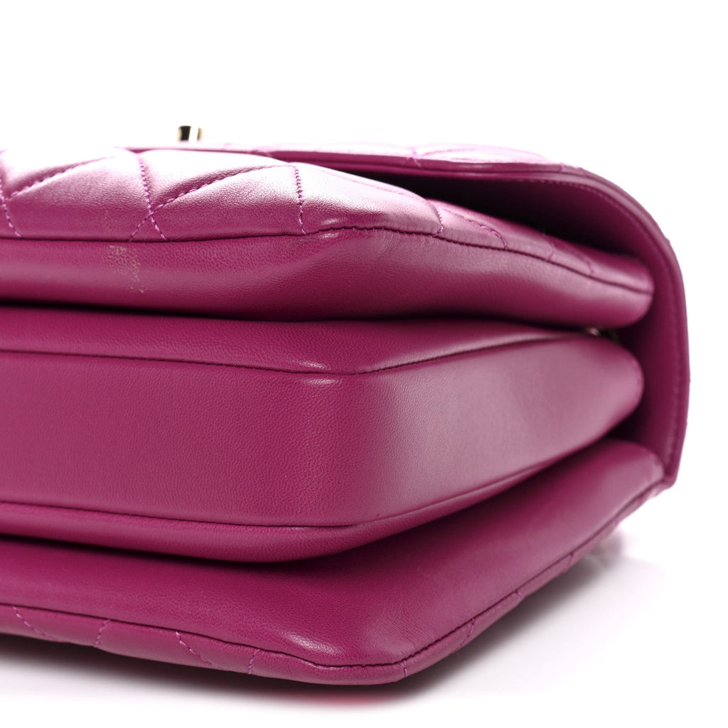 Lambskin Quilted Small Trendy CC Flap Dual Handle Bag Dark Pink