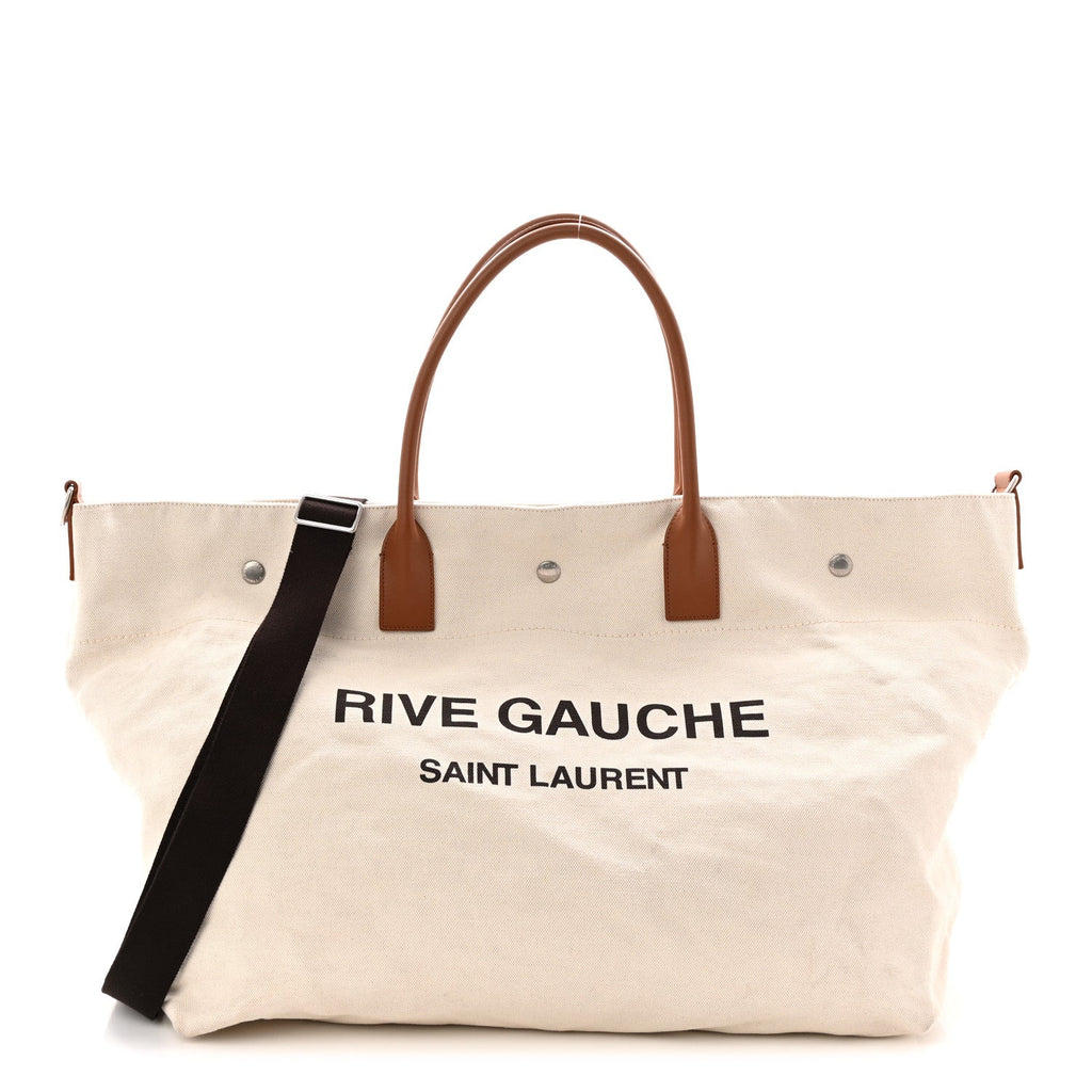 Linen Calfskin Rive Gauche Maxi Tote Grege et Noir