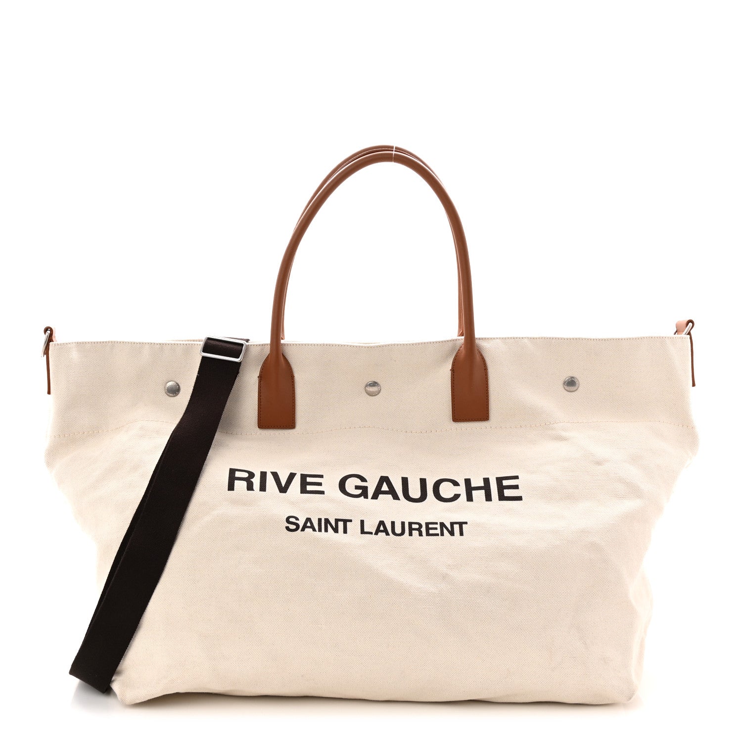 Linen Calfskin Rive Gauche Maxi Tote Grege et Noir