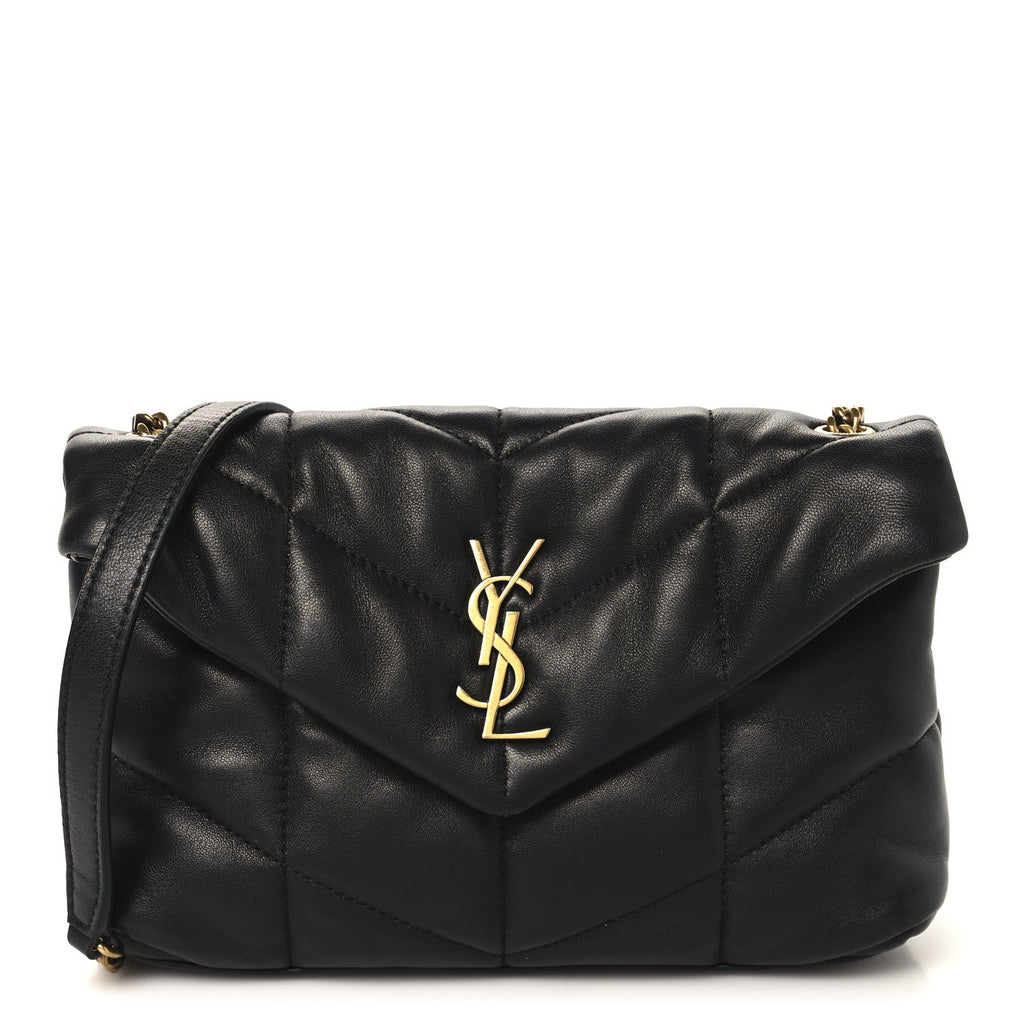 Lambskin Quilted Toy Loulou Puffer Monogram Chain Satchel Black