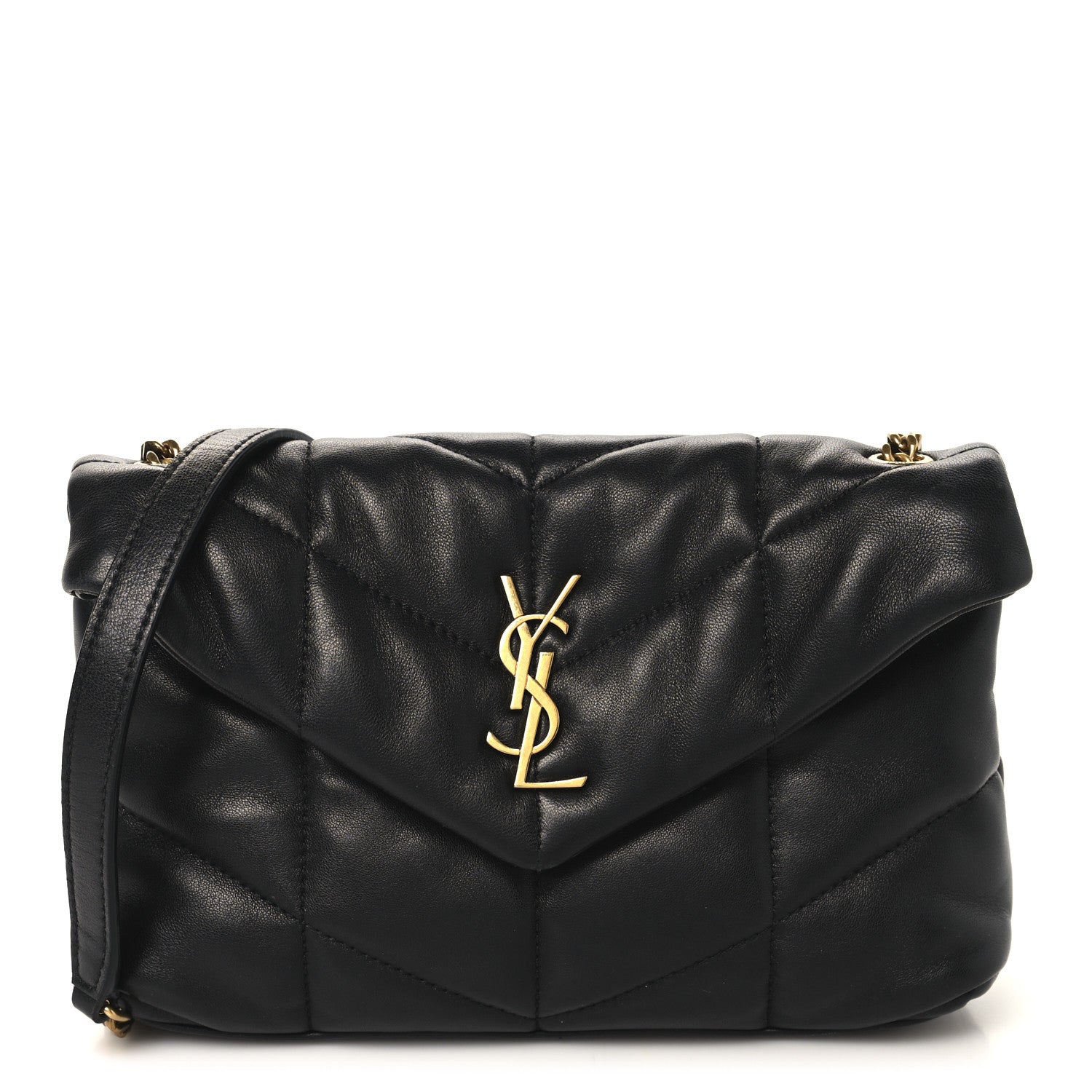 Lambskin Quilted Toy Loulou Puffer Monogram Chain Satchel Black