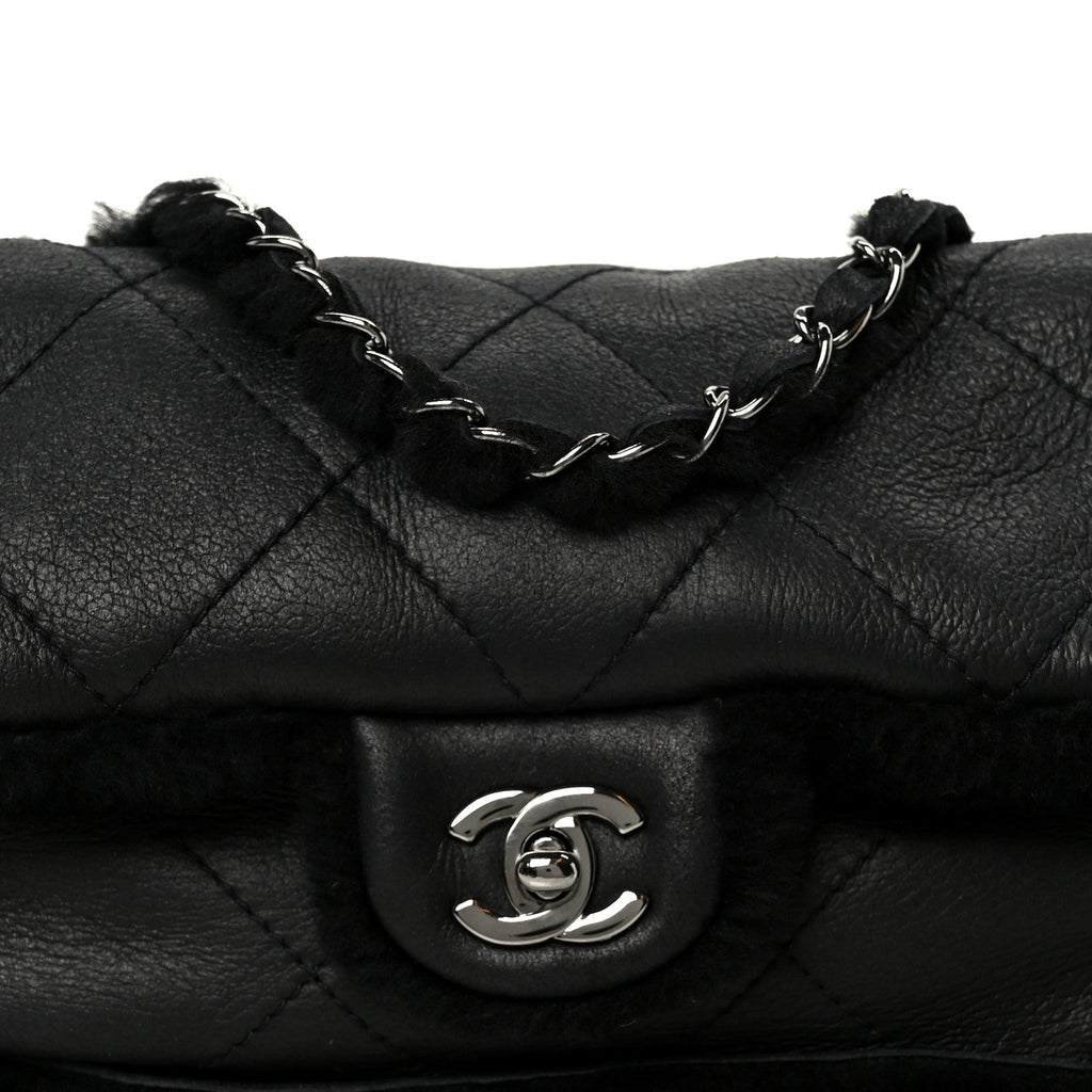Shearling Quilted Medium Single Flap Black