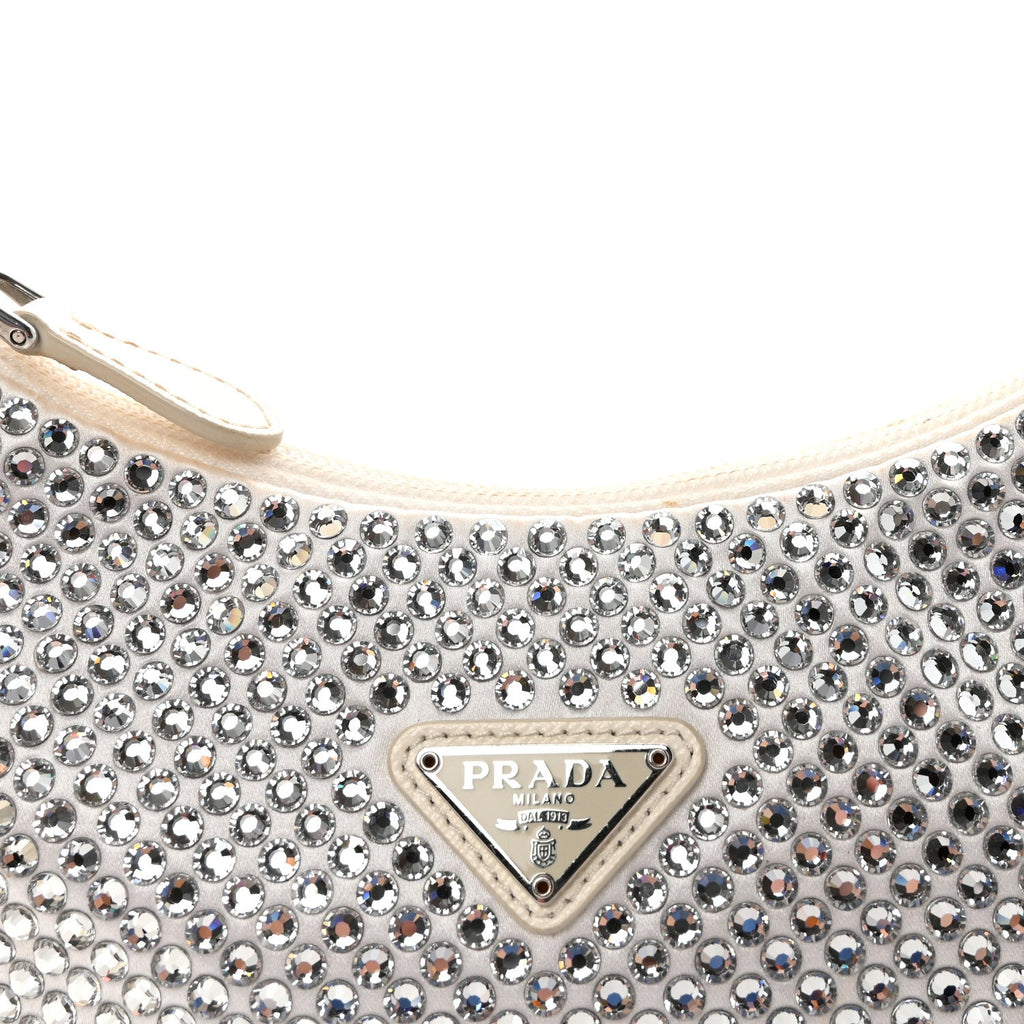 Satin Crystal Mini Re-Edition 2000 Bag White