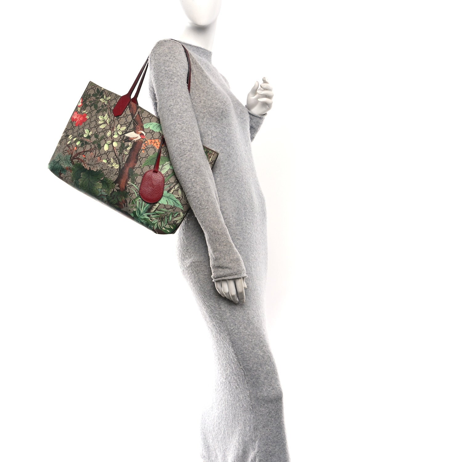 GG Supreme Monogram Tian Medium Shopping Tote Beige Multicolor Red