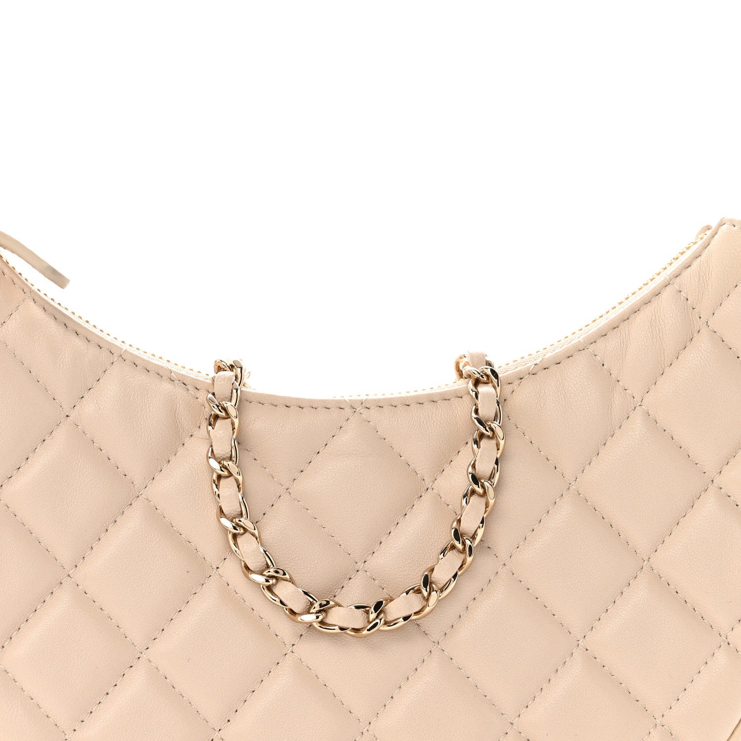 Lambskin Quilted Small Hobo Bag Light Beige
