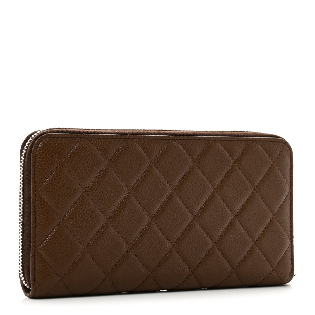 Caviar Quilted Large Gusset Zip Around Wallet Brown