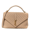 Sheepskin Matelasse Chevron Monogram Large College Satchel Dark Beige