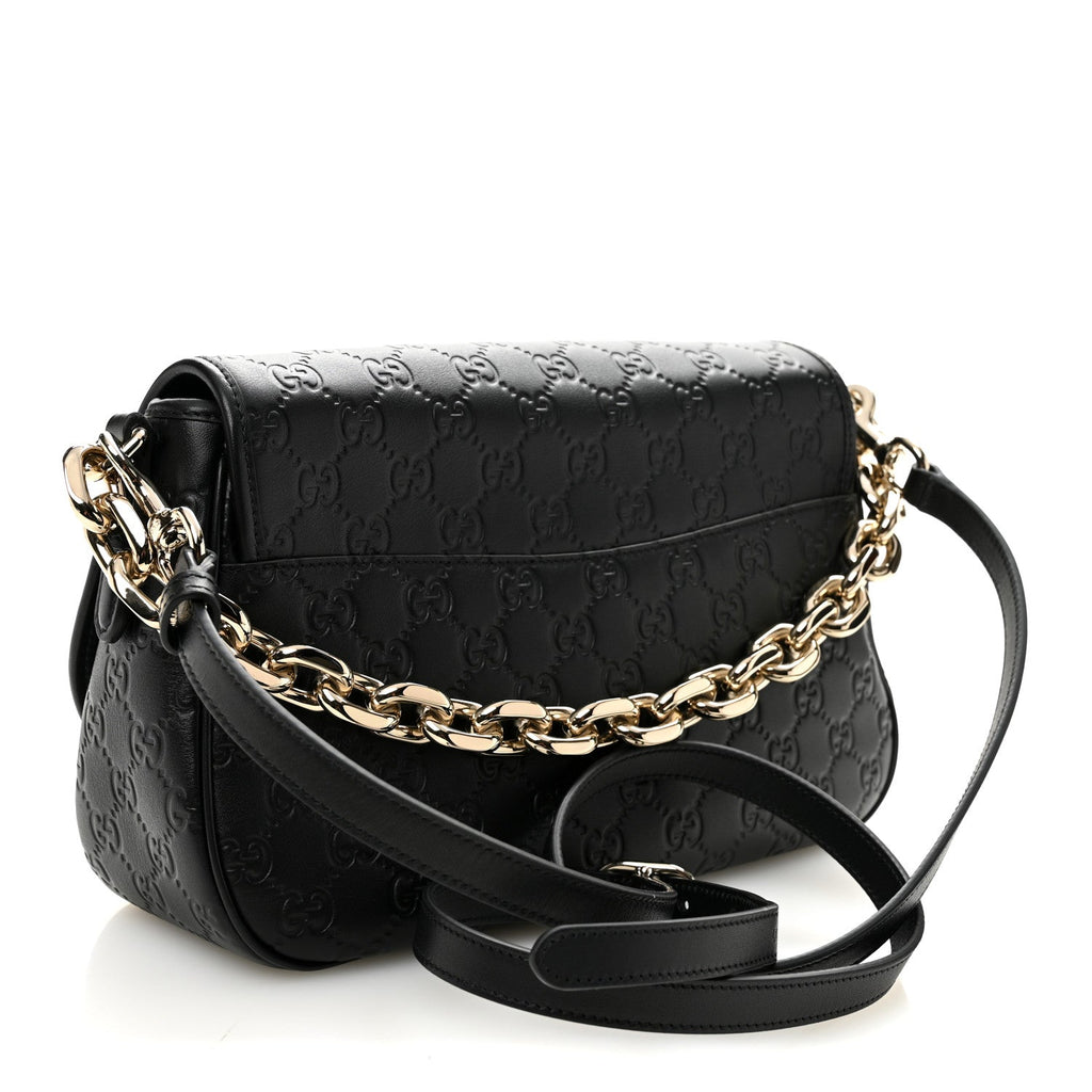 GG Calfskin Embossed Emblem Medium Arabella Bag Black Black