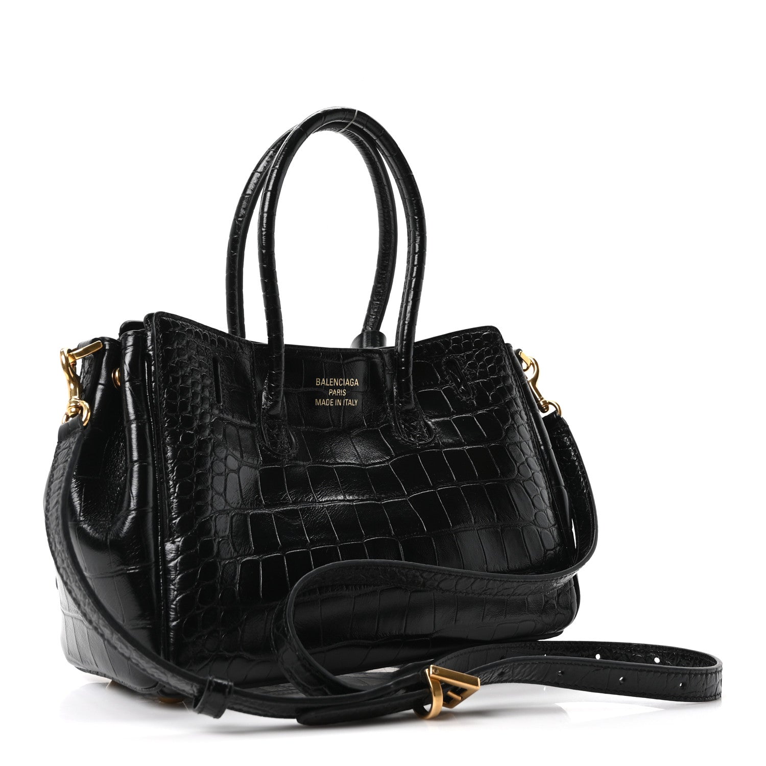 Calfskin Crocodile Embossed Mini Bel Air Carry All Bag Black