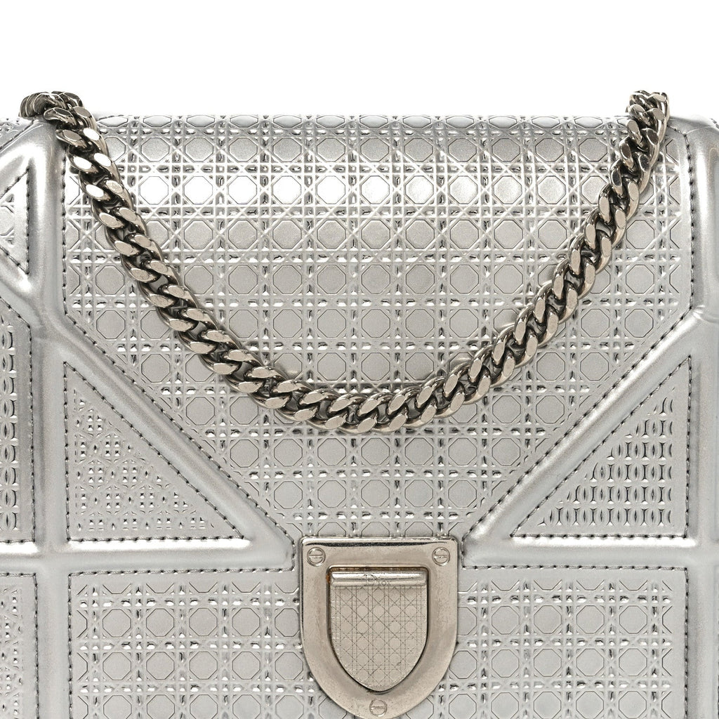 Metallic Patent Micro-Cannage Diorama Wallet on Chain Pouch Silver