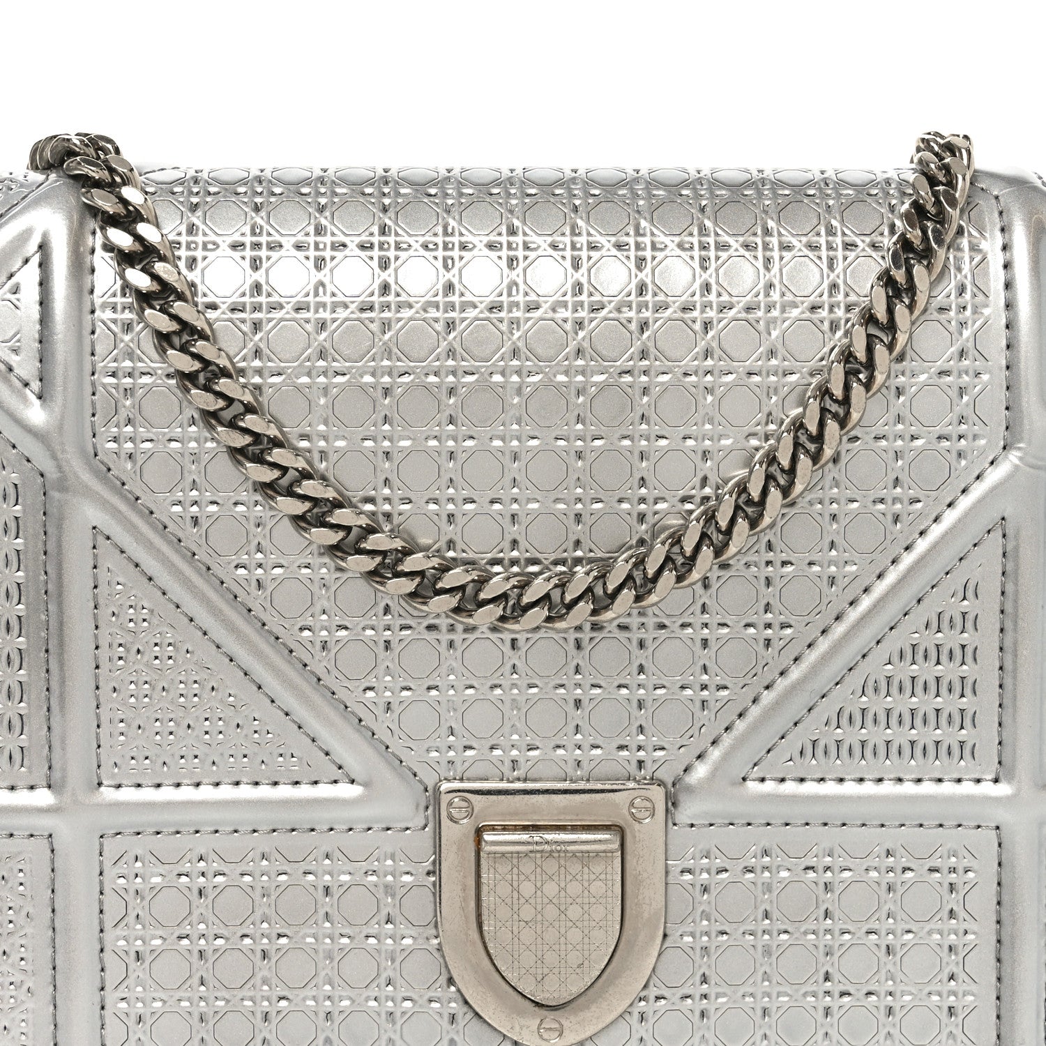 Metallic Patent Micro-Cannage Diorama Wallet on Chain Pouch Silver