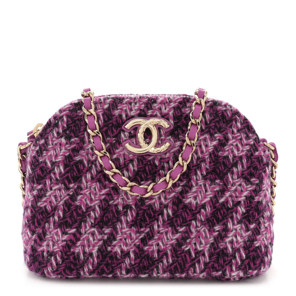 Tweed Quilted Mini Clutch With Chain Purple
