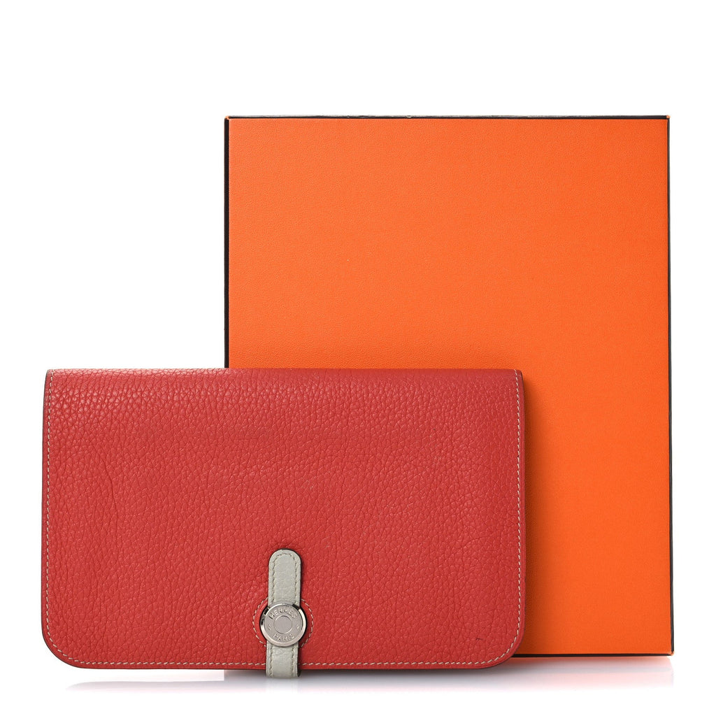 Togo Dogon Duo Wallet Rouge Garance Gris Mouette