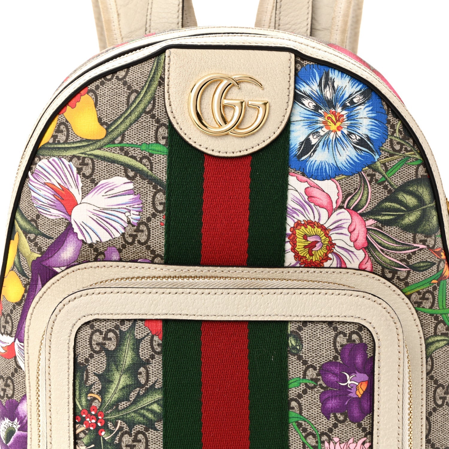 GG Supreme Monogram Flora Web Small Ophidia Day Backpack White