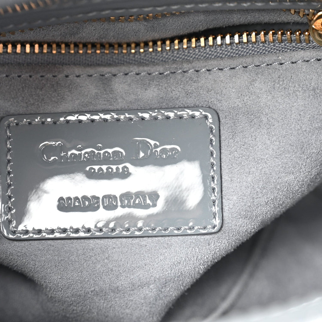 Patent Cannage Mini Lady Dior Grey Stone