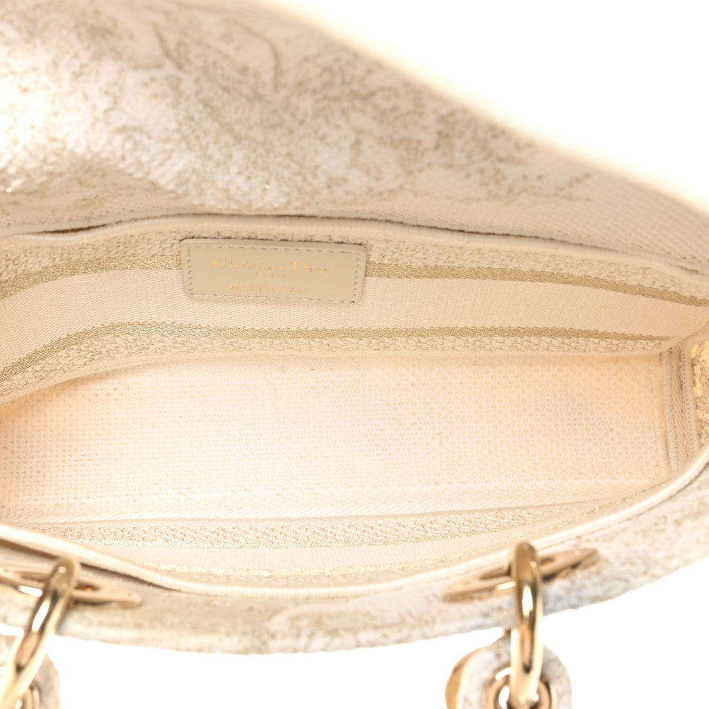 Canvas Embroidered Medium Jardin D'Hiver Lady D-Joy White Gold