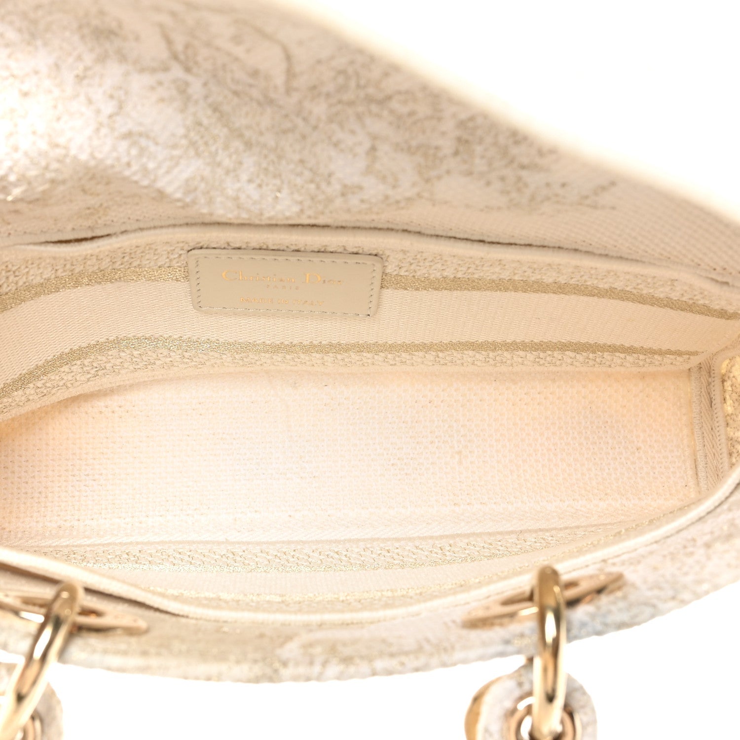 Canvas Embroidered Medium Jardin D'Hiver Lady D-Joy White Gold