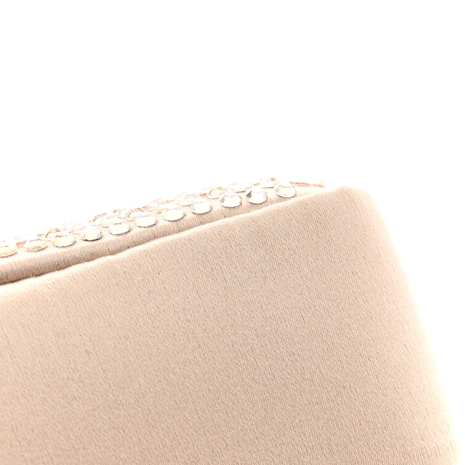 Satin Crystal Medusa Chain Clutch Beige