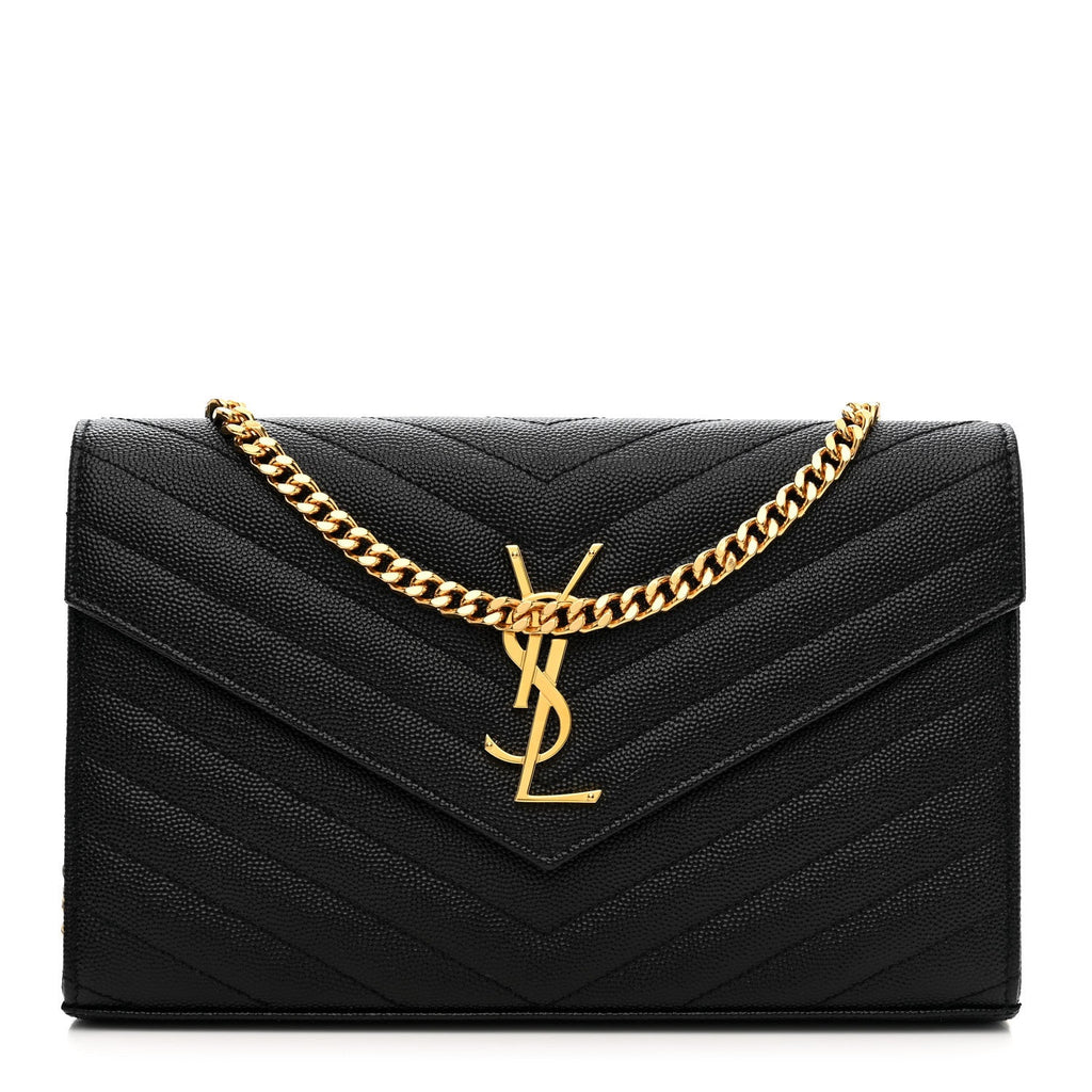Grain De Poudre Matelasse Chevron Monogram Chain Wallet Black