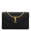 Grain De Poudre Matelasse Chevron Monogram Chain Wallet Black