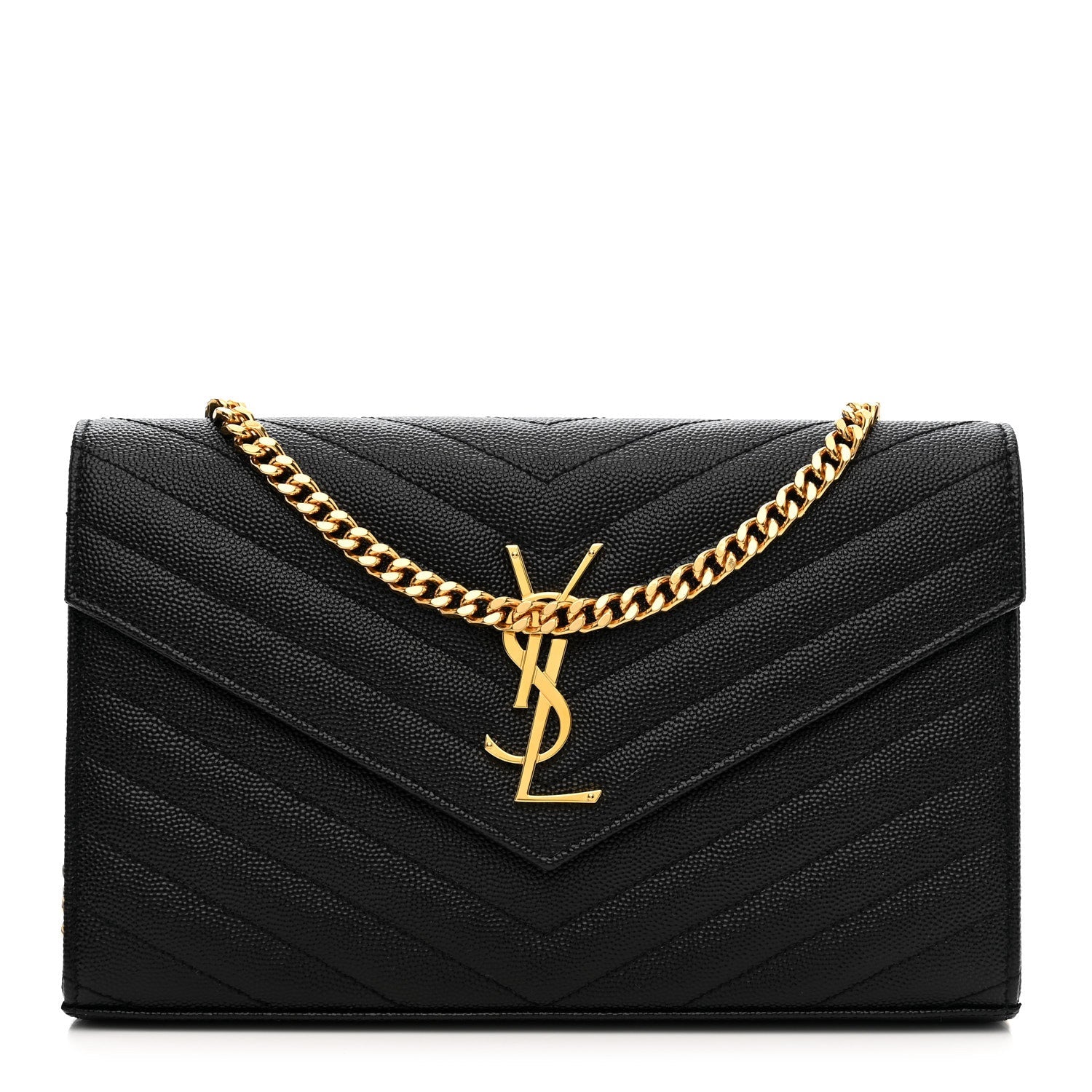 Grain De Poudre Matelasse Chevron Monogram Chain Wallet Black