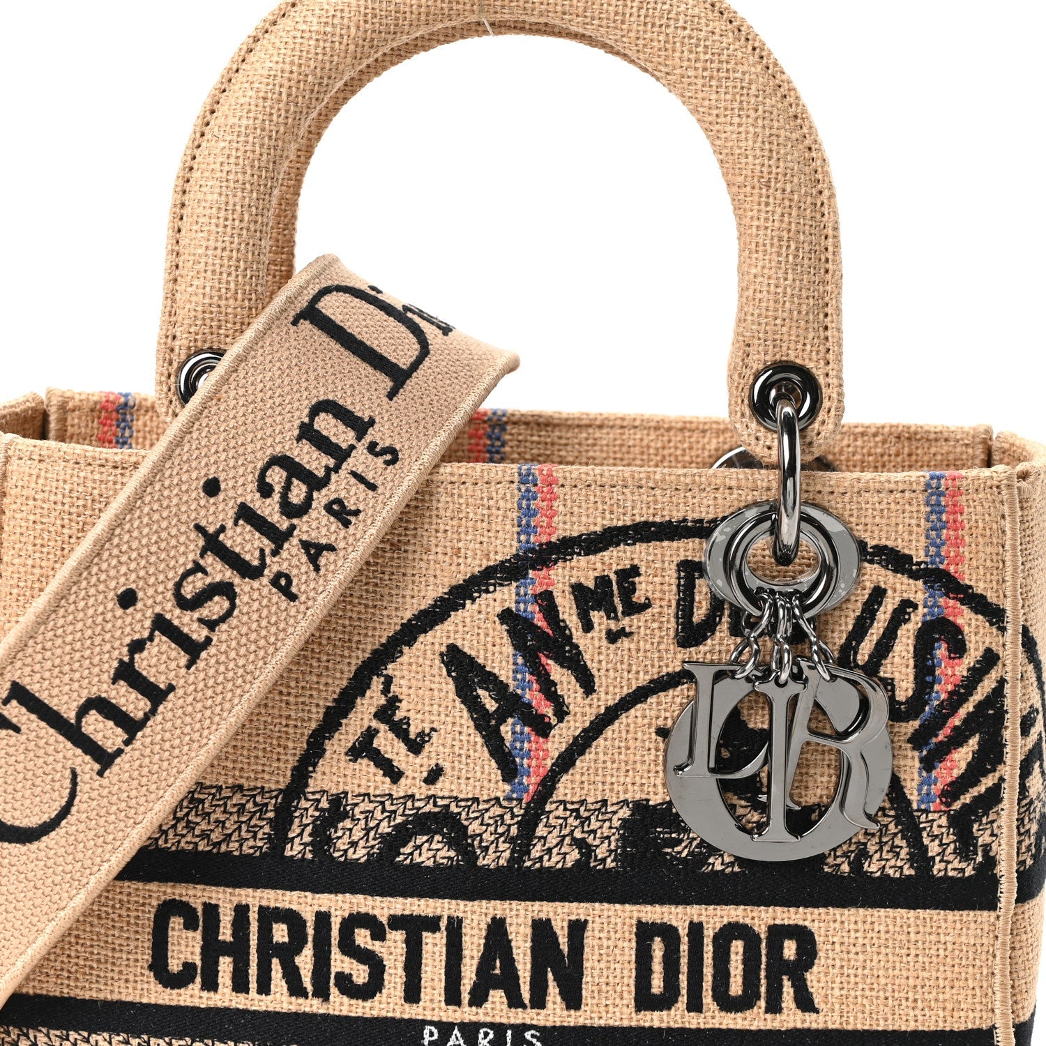 Canvas Jute Embroidered Medium Lady D-Lite Beige Multicolor
