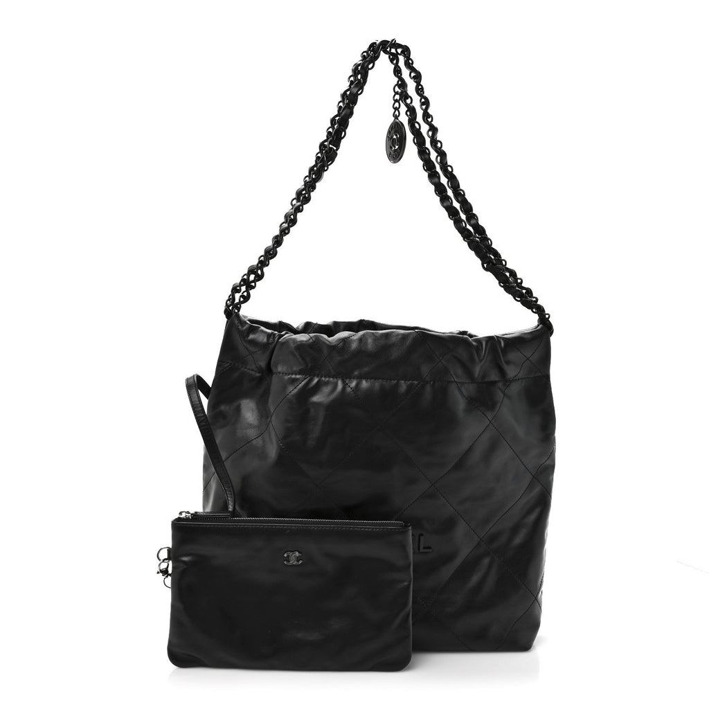 Shiny Calfskin Quilted Small Chanel 22 So Black