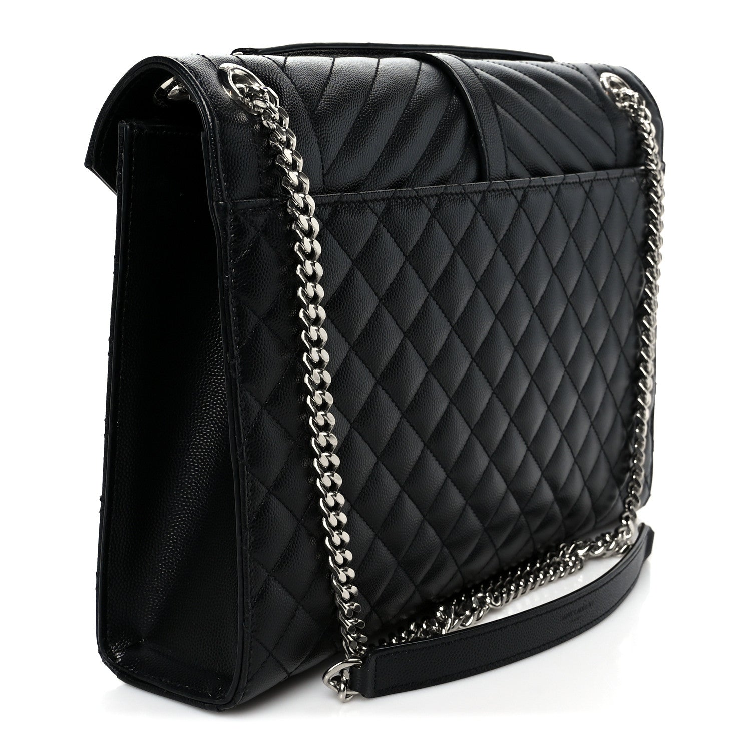 Grain De Poudre Textured Mixed Matelasse Large Triquilt Monogram Satchel Black