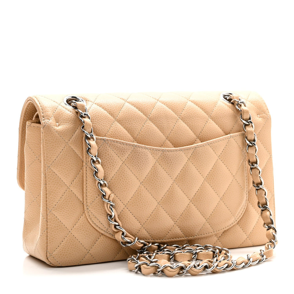 Caviar Quilted Small Double Flap Beige