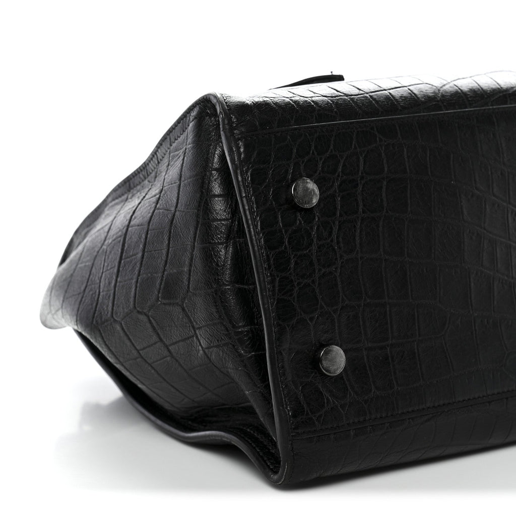 Calfskin Crocodile Embossed Small Monogram Cabas Black