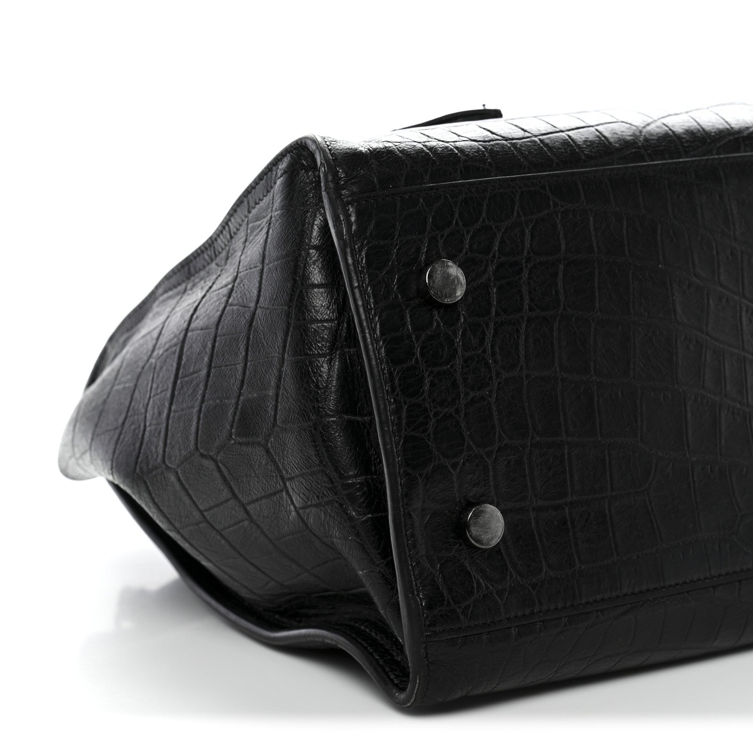 Calfskin Crocodile Embossed Small Monogram Cabas Black