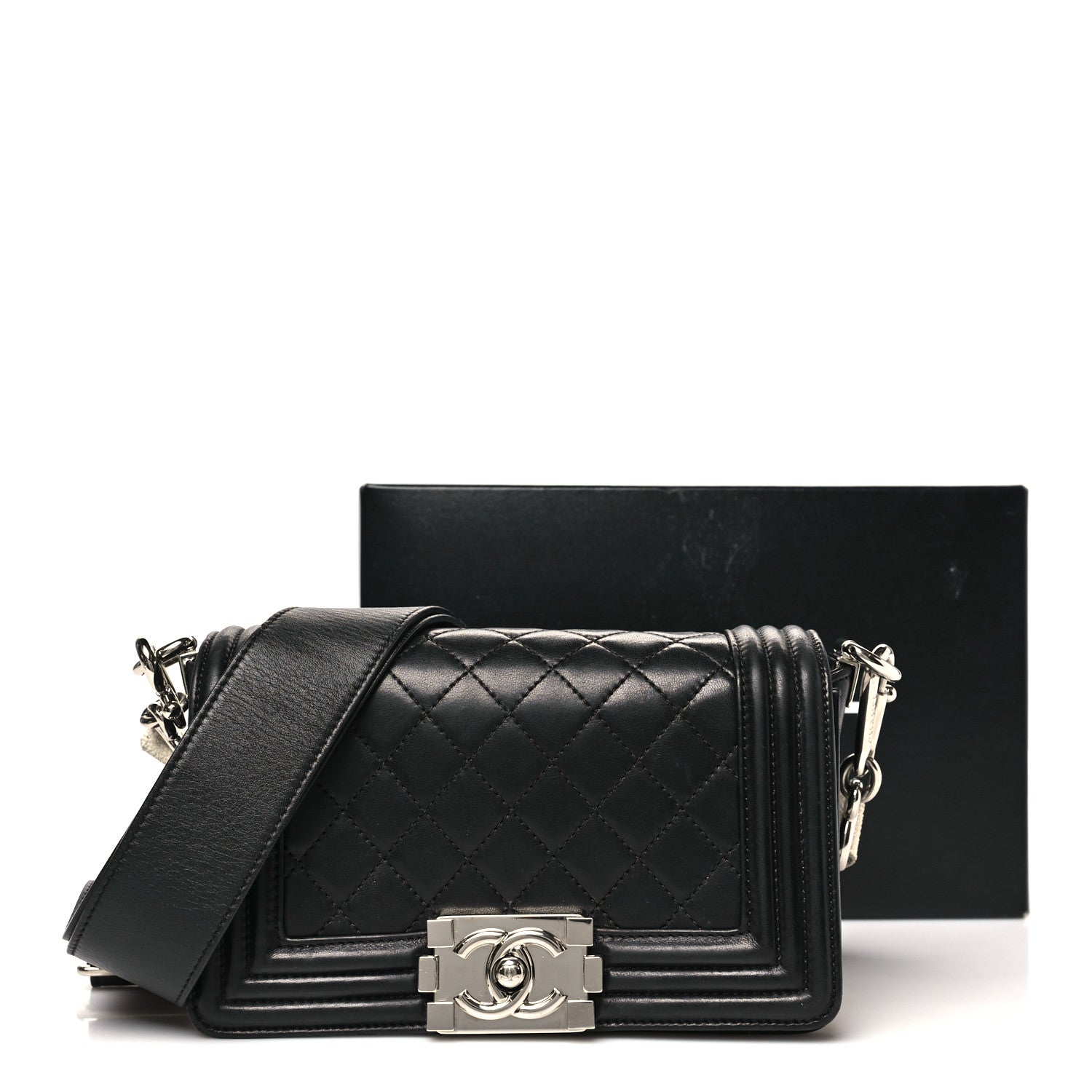 Lambskin Galuchat Stingray Small Boy Crossbody Flap Black
