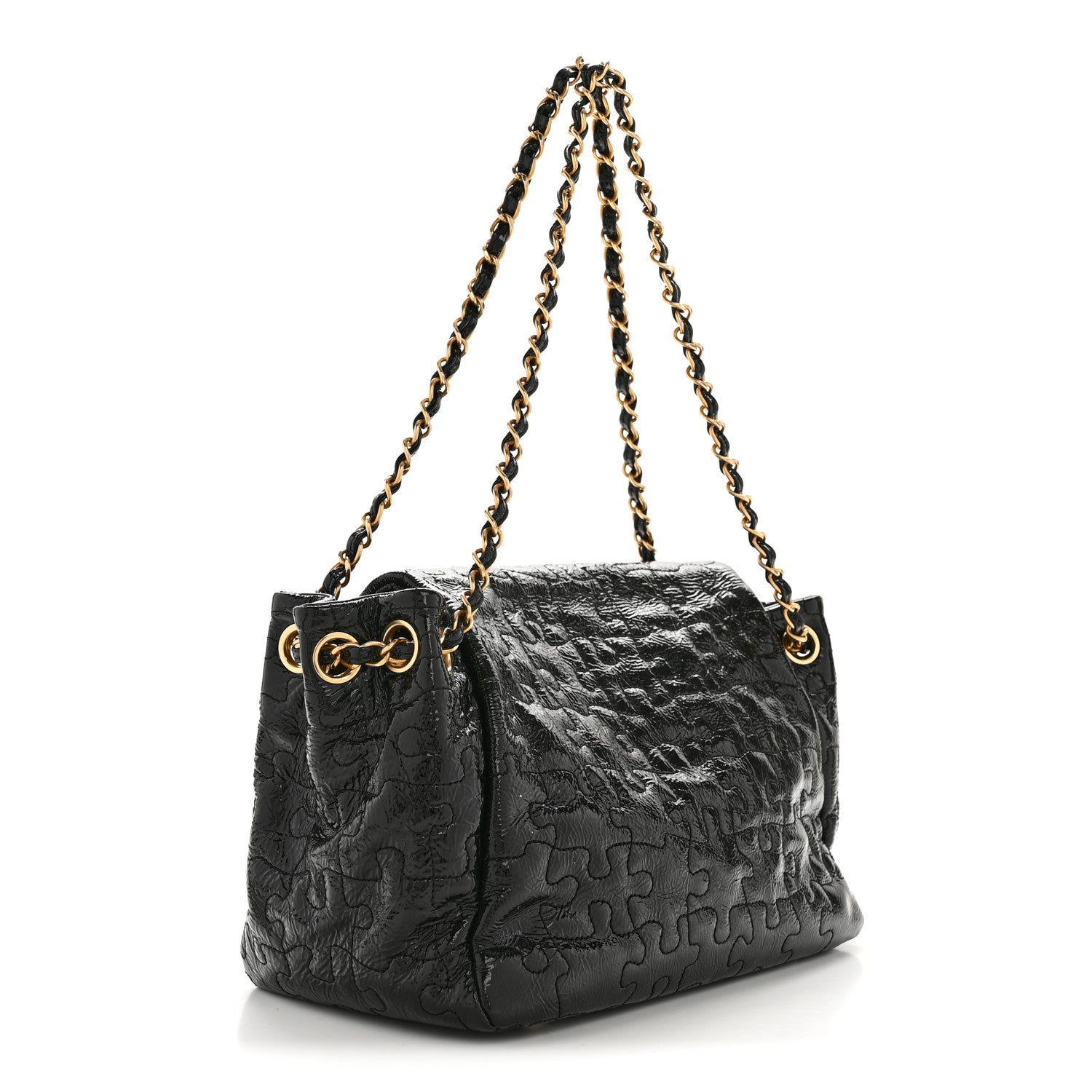 Patent Puzzle Accordion Flap Bag Black