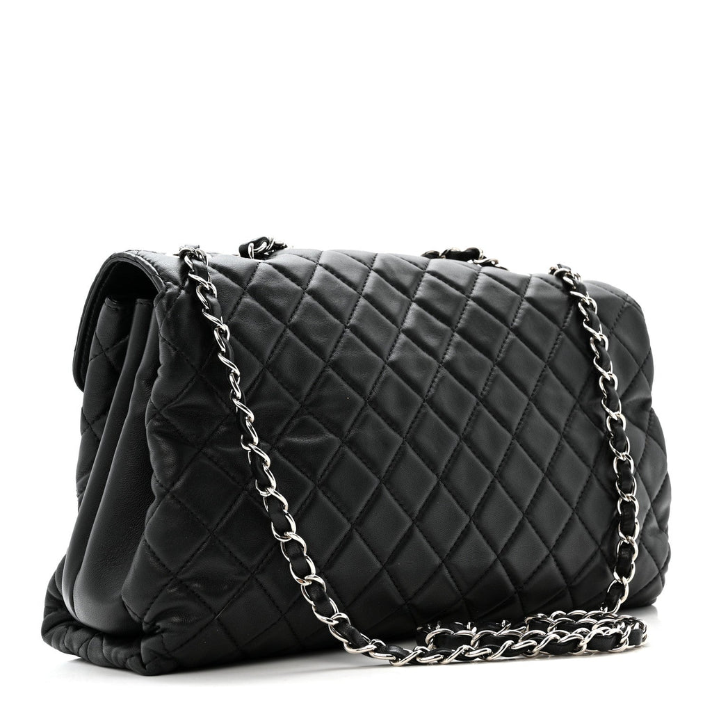 Lambskin Quilted Jumbo Chanel by 4 Flap Black