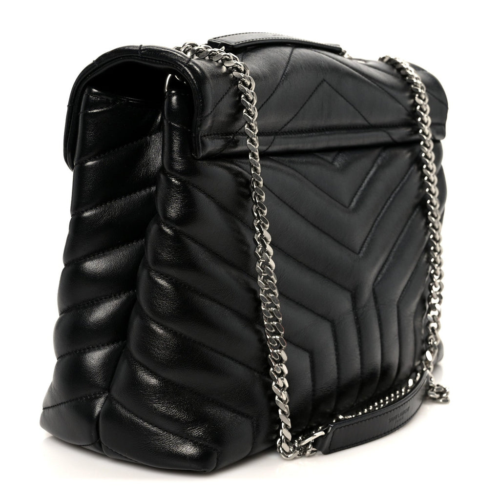 Calfskin Y Quilted Monogram Medium Loulou Chain Satchel Black