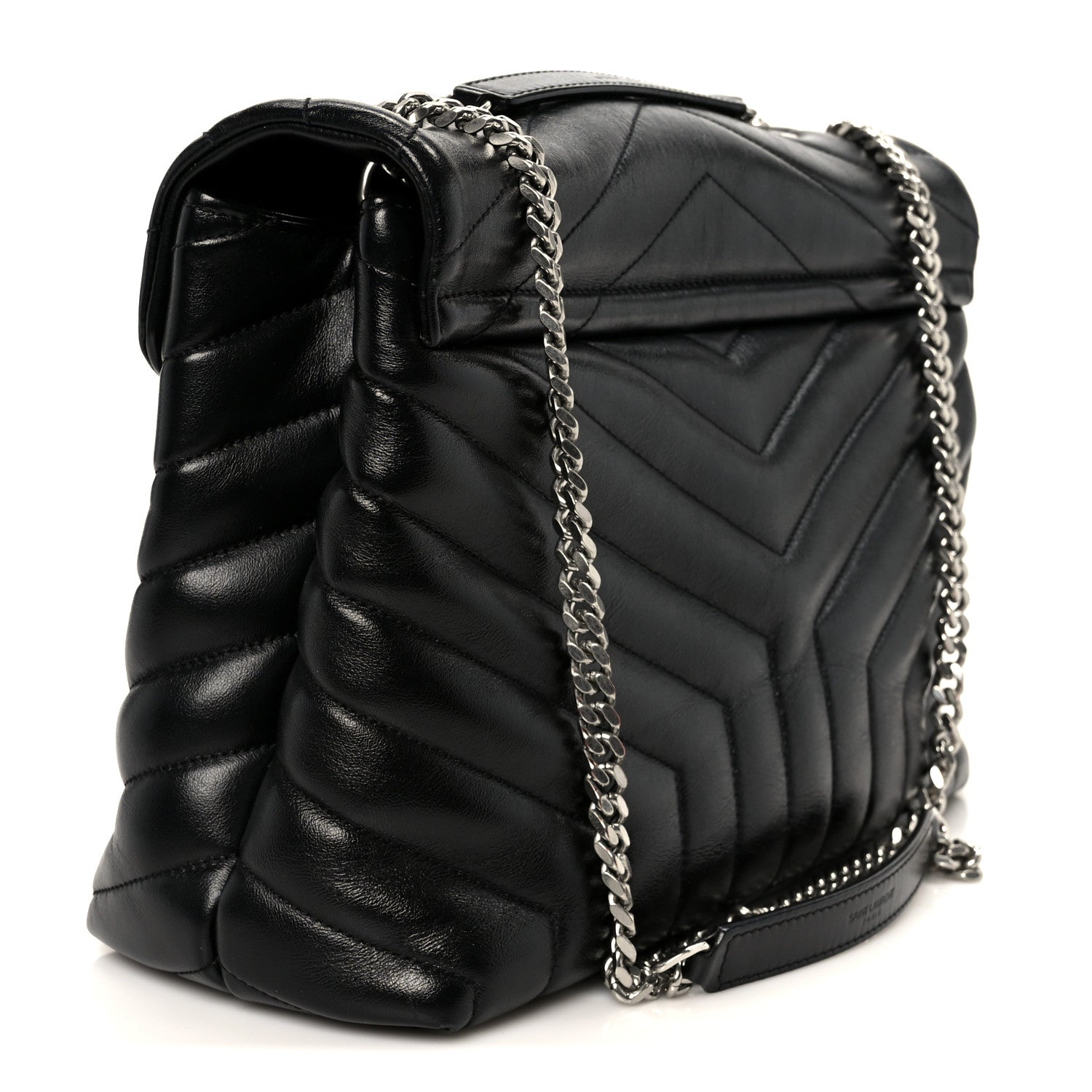 Calfskin Y Quilted Monogram Medium Loulou Chain Satchel Black