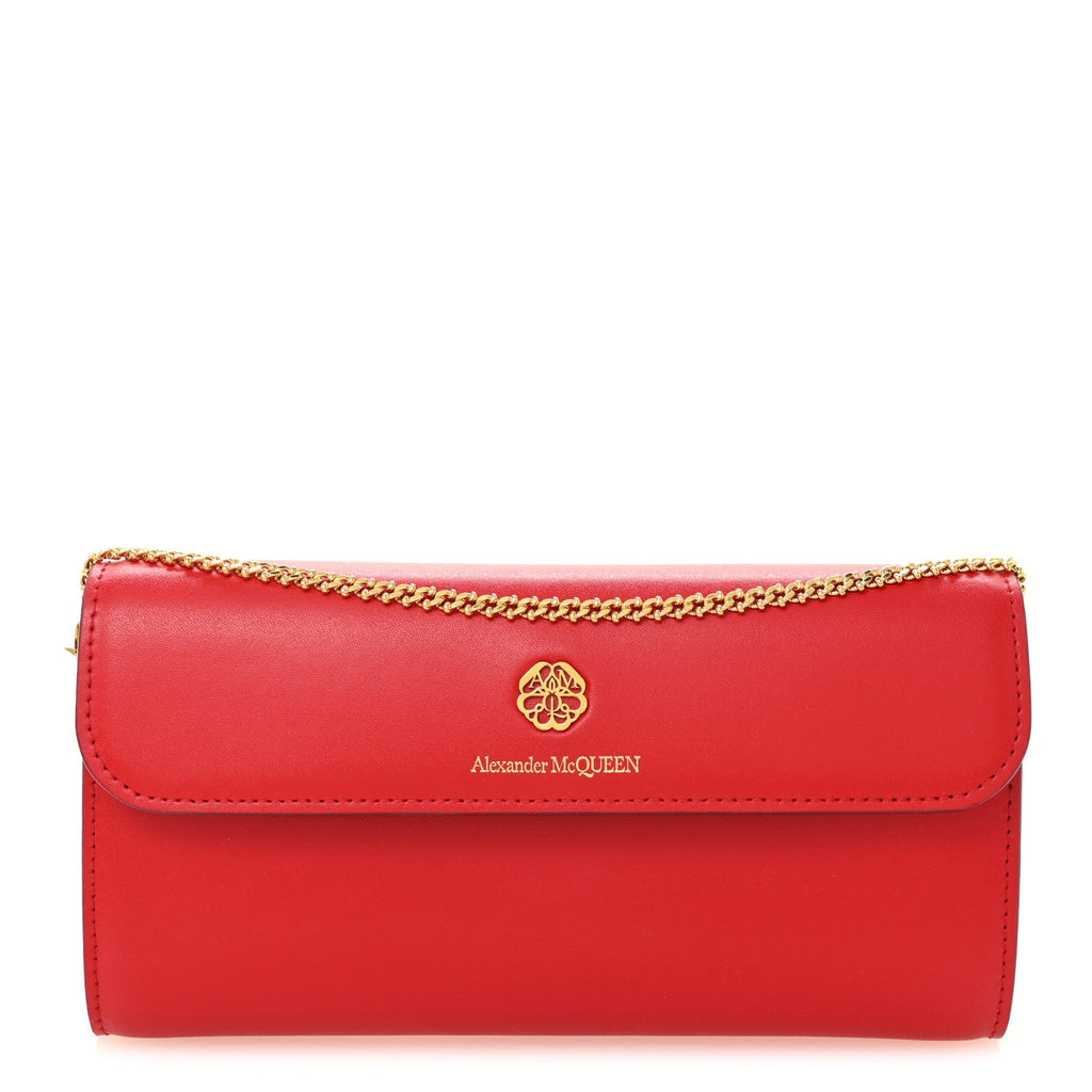 Calfskin Wallet on Chain Red