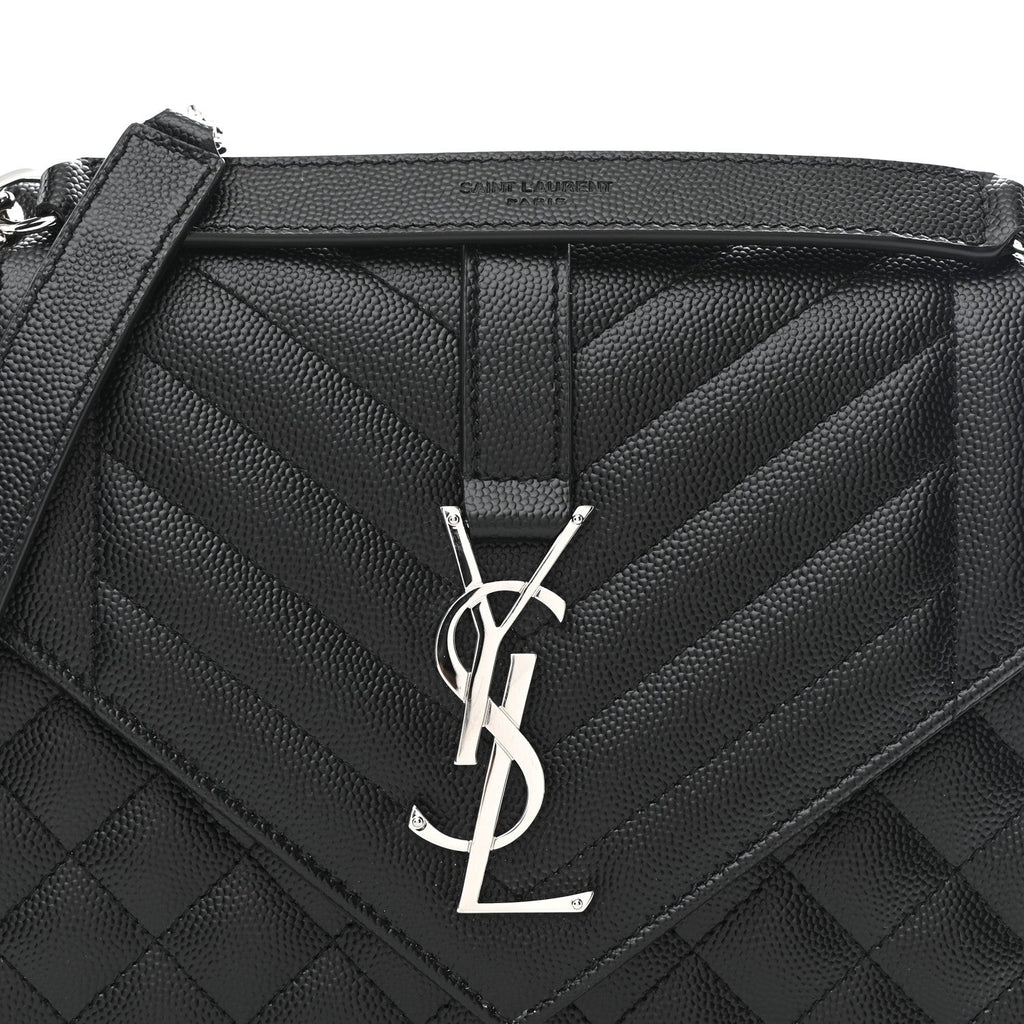 Grain De Poudre Textured Mixed Matelasse Triquilt Medium Monogram Satchel Black