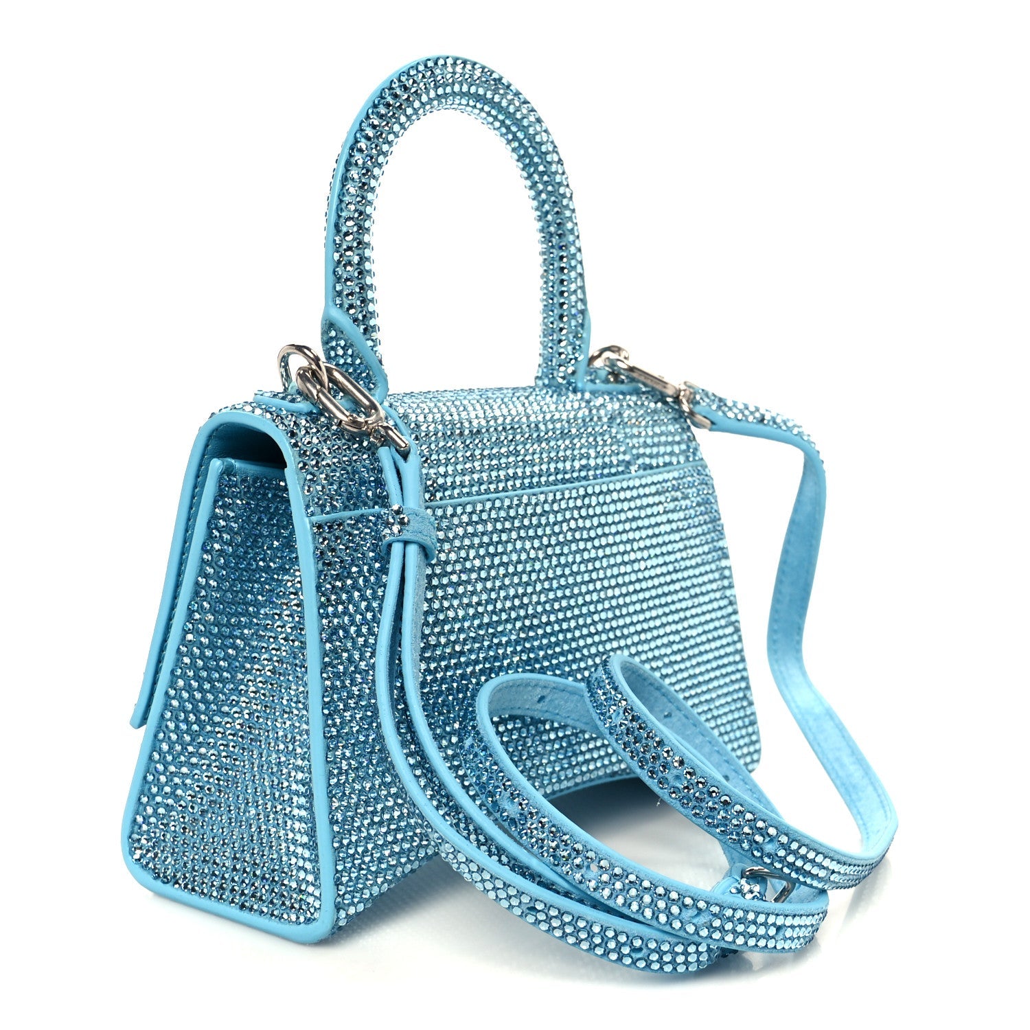 Strass Suede Hourglass Top Handle Bag XS Light Blue