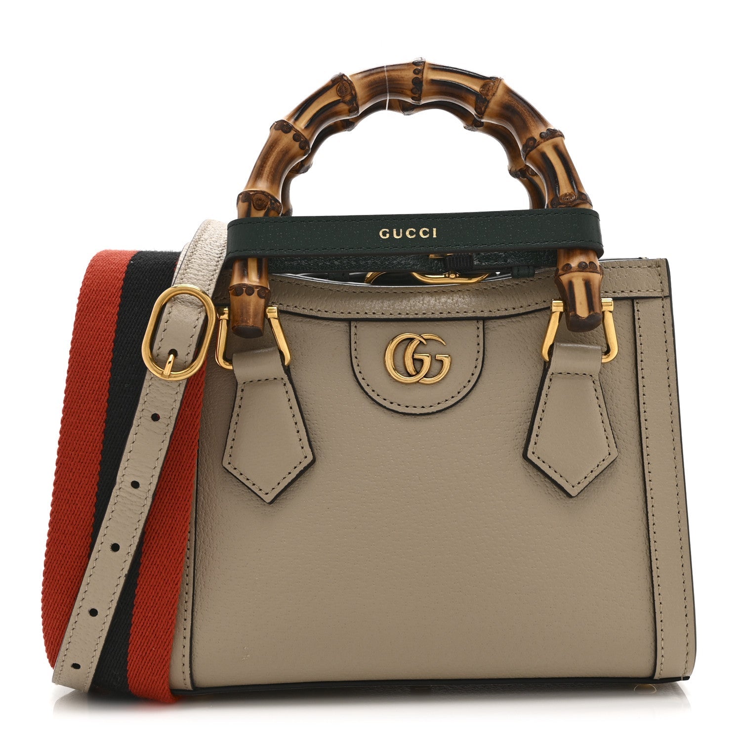 Textured Dollar Calfskin Web Mini Diana Tote Bag Oatmeal Vintage Green
