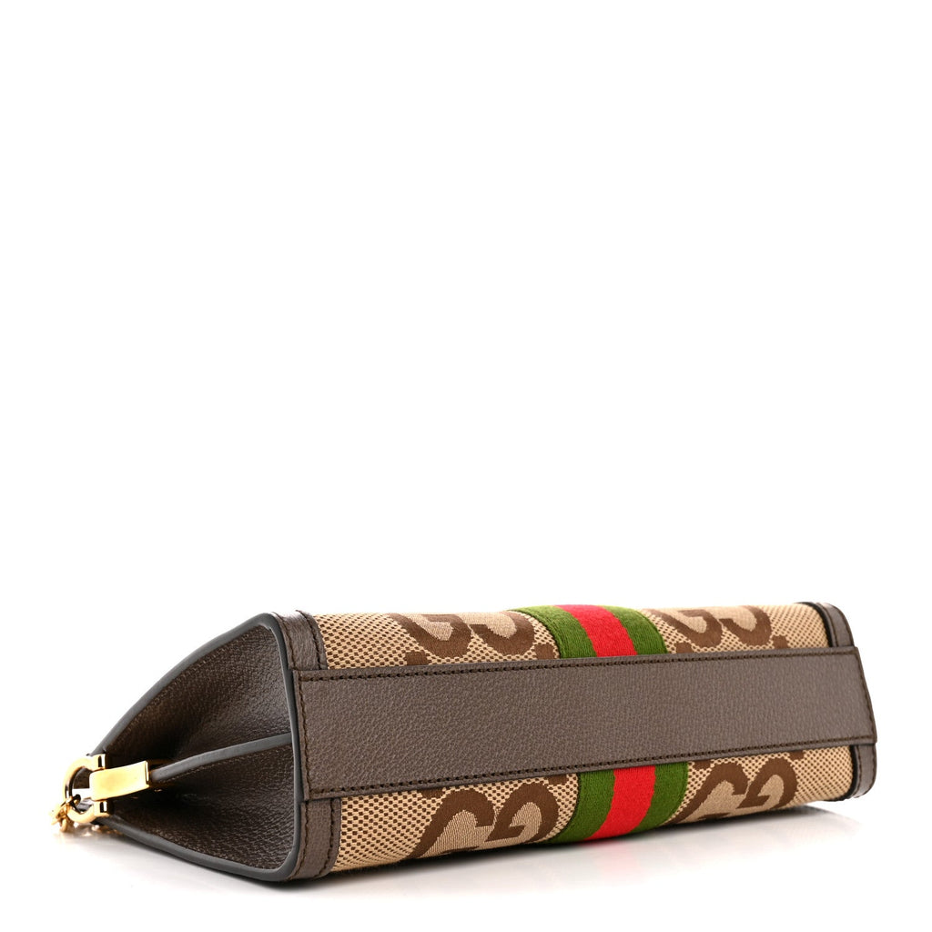 Monogram Jumbo GG Textured Dollar Calfskin Web Small Ophidia Chain Shoulder Bag Camel Ebony New Acero