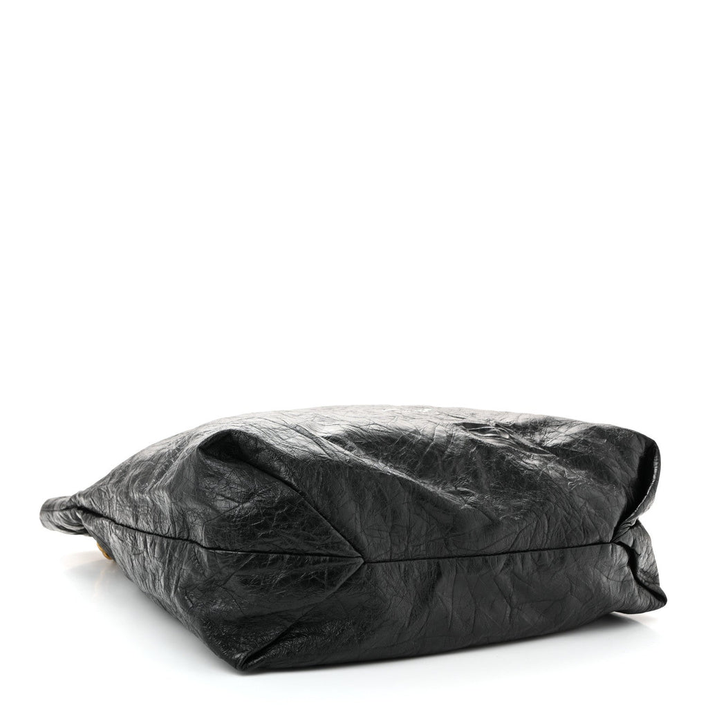 Crushed Calfskin Crush Medium Chain Tote  Black