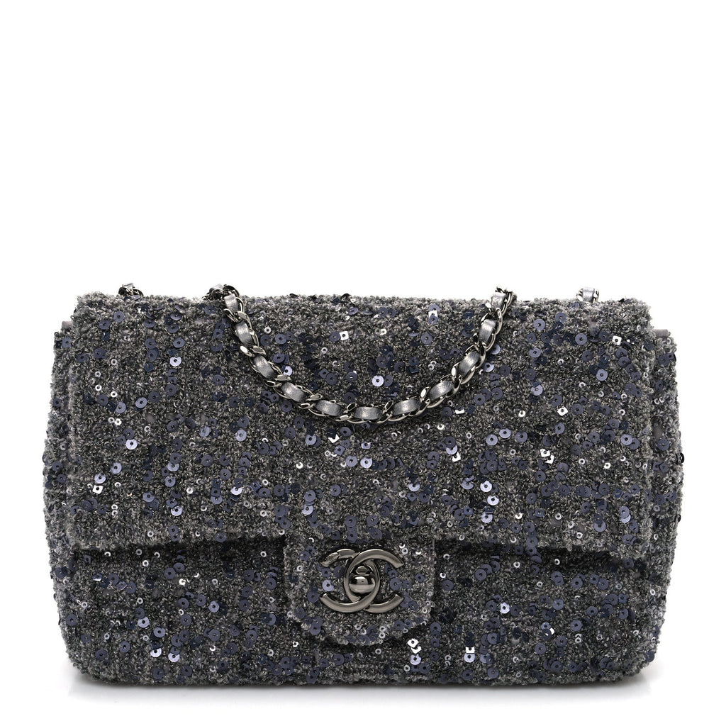 Sequin Quilted Small Single Flap Grey Dark Grey
