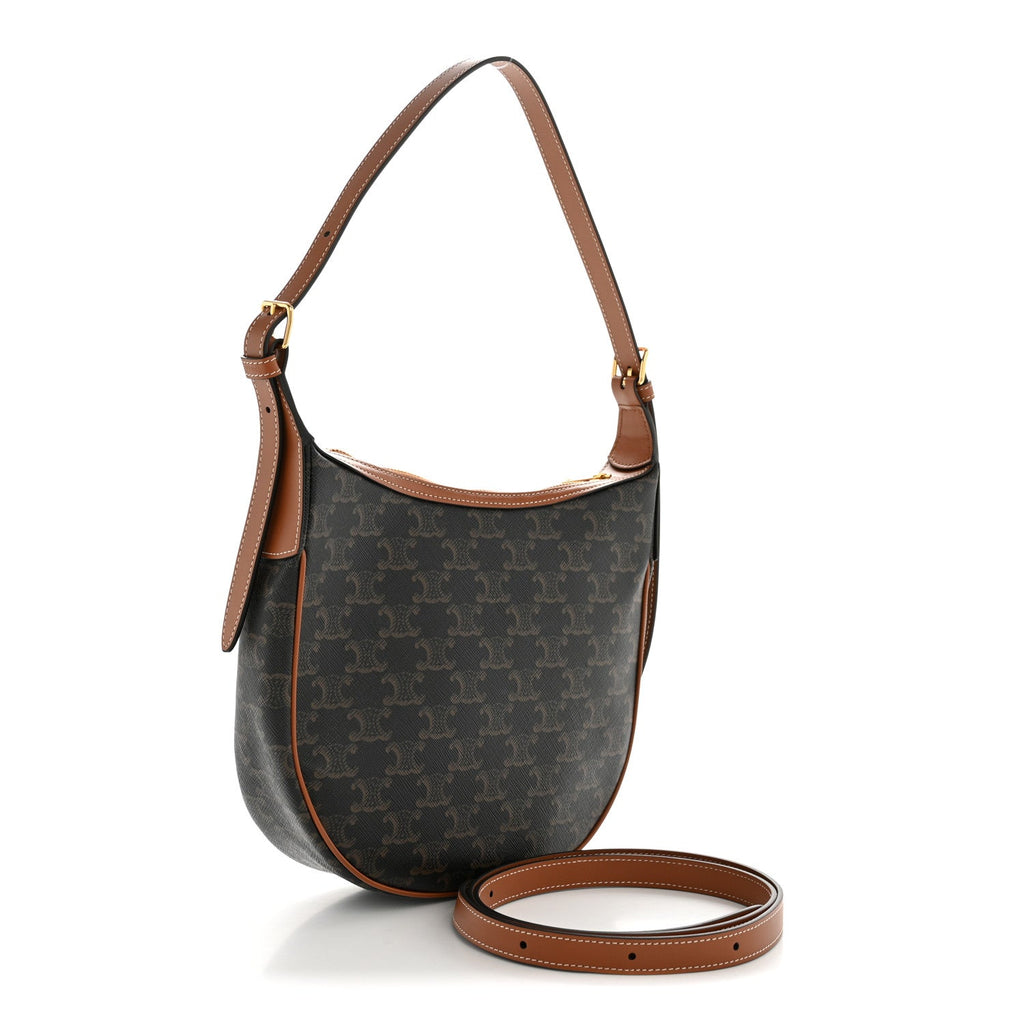 Calfskin Triomphe Canvas Small Heloise Shoulder Bag Tan
