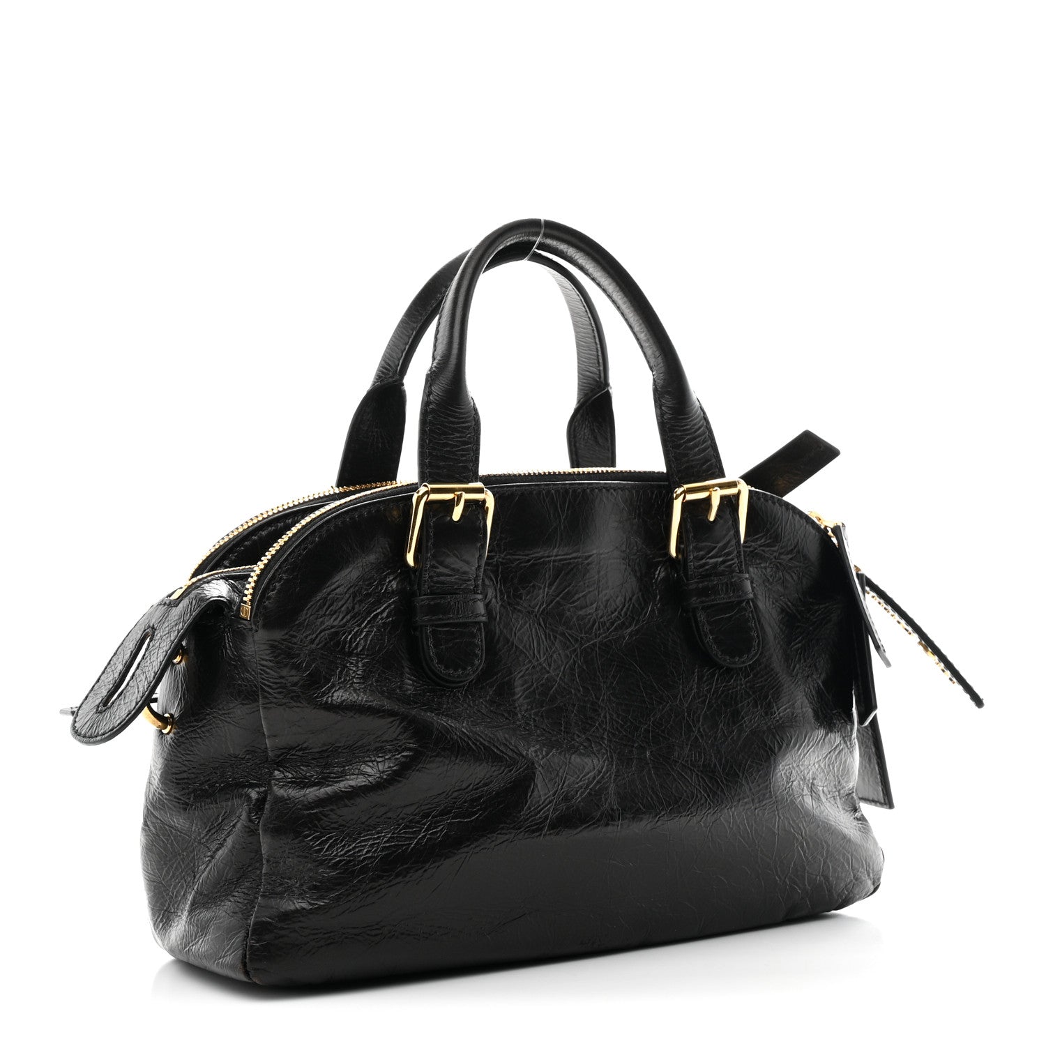 Crinkled Calfskin Small Grand Tour Bowling Bag Black